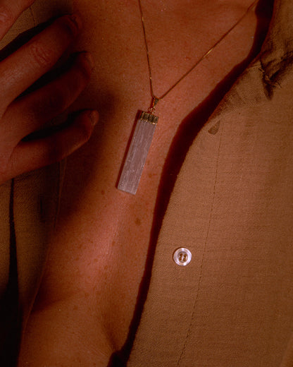 Selenite Crystal Pendant Necklace Gold