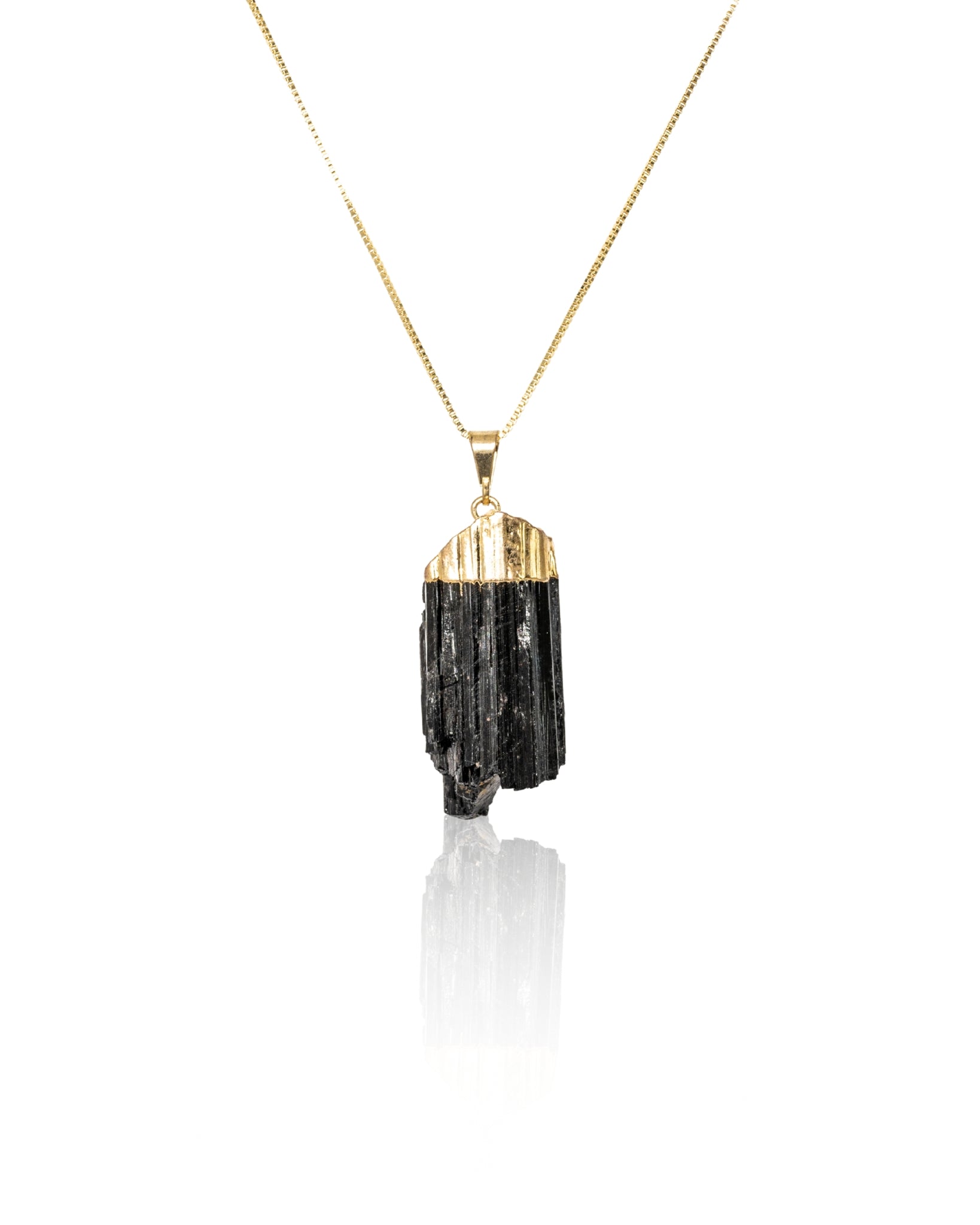 Black Tourmaline Crystal Pendant Necklace Gold