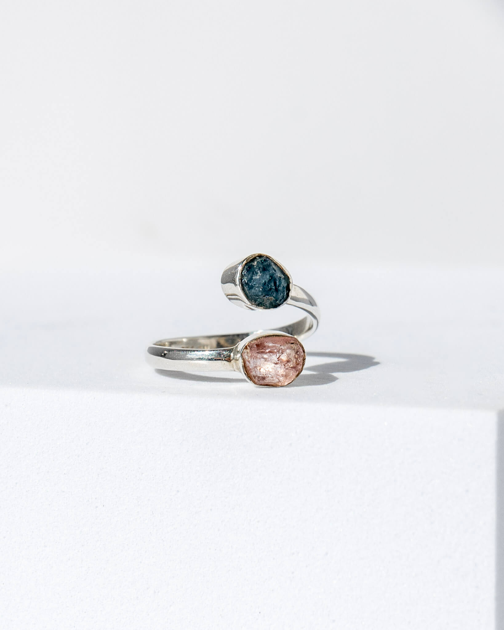 Aquamarine & Morganite Raw 925 Sterling Silver Ring Healing Crystal