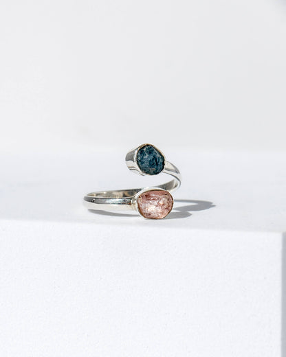 Aquamarine & Morganite Raw 925 Sterling Silver Ring Healing Crystal