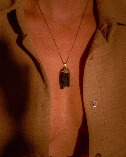 Black Tourmaline Crystal Pendant Necklace Gold