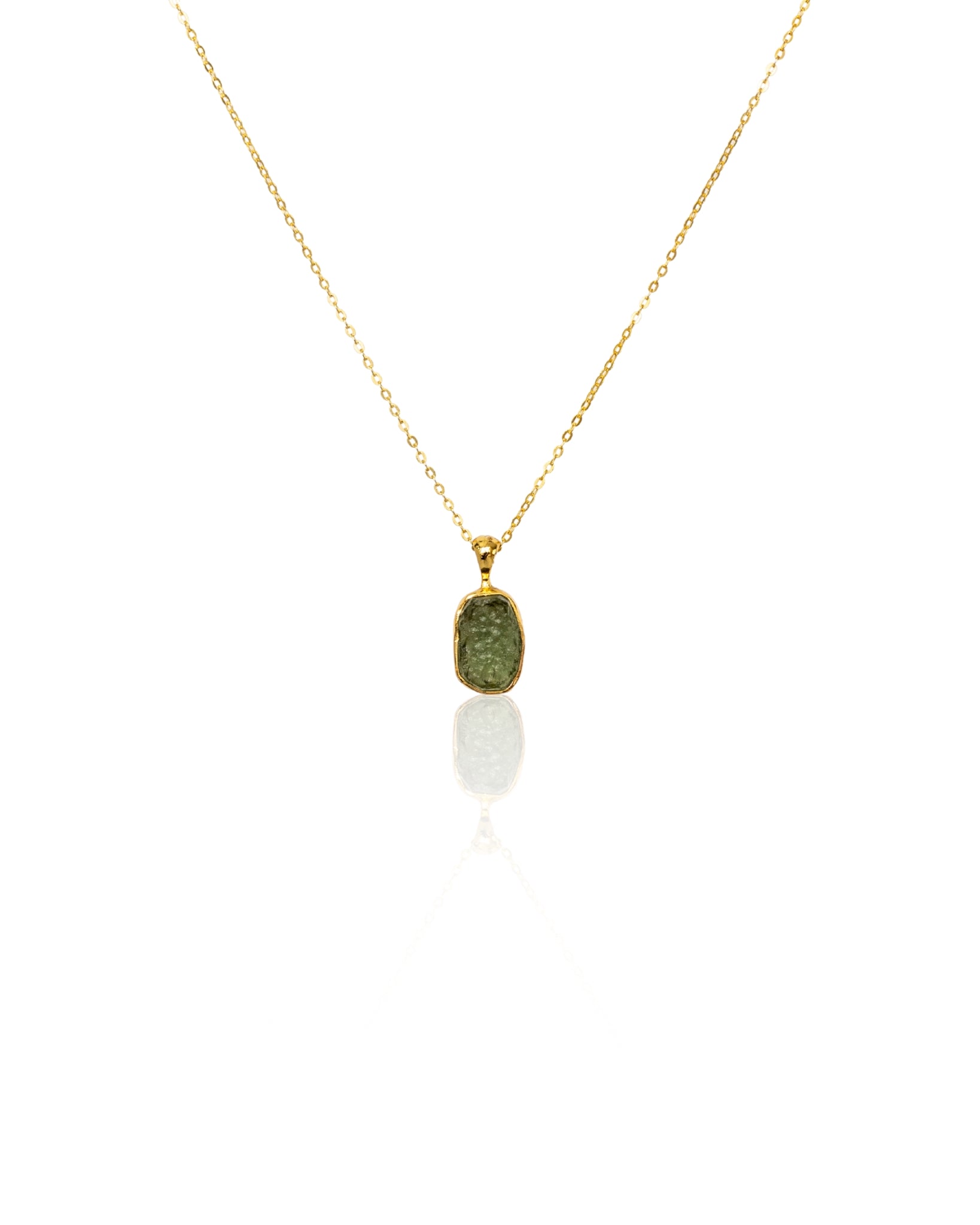 Moldavite Raw Pendant 18K Gold Vermeil Crystal Necklace