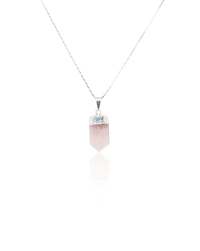 Polished Rose Quartz Crystal Pendant Necklace Silver Small (pendant only)
