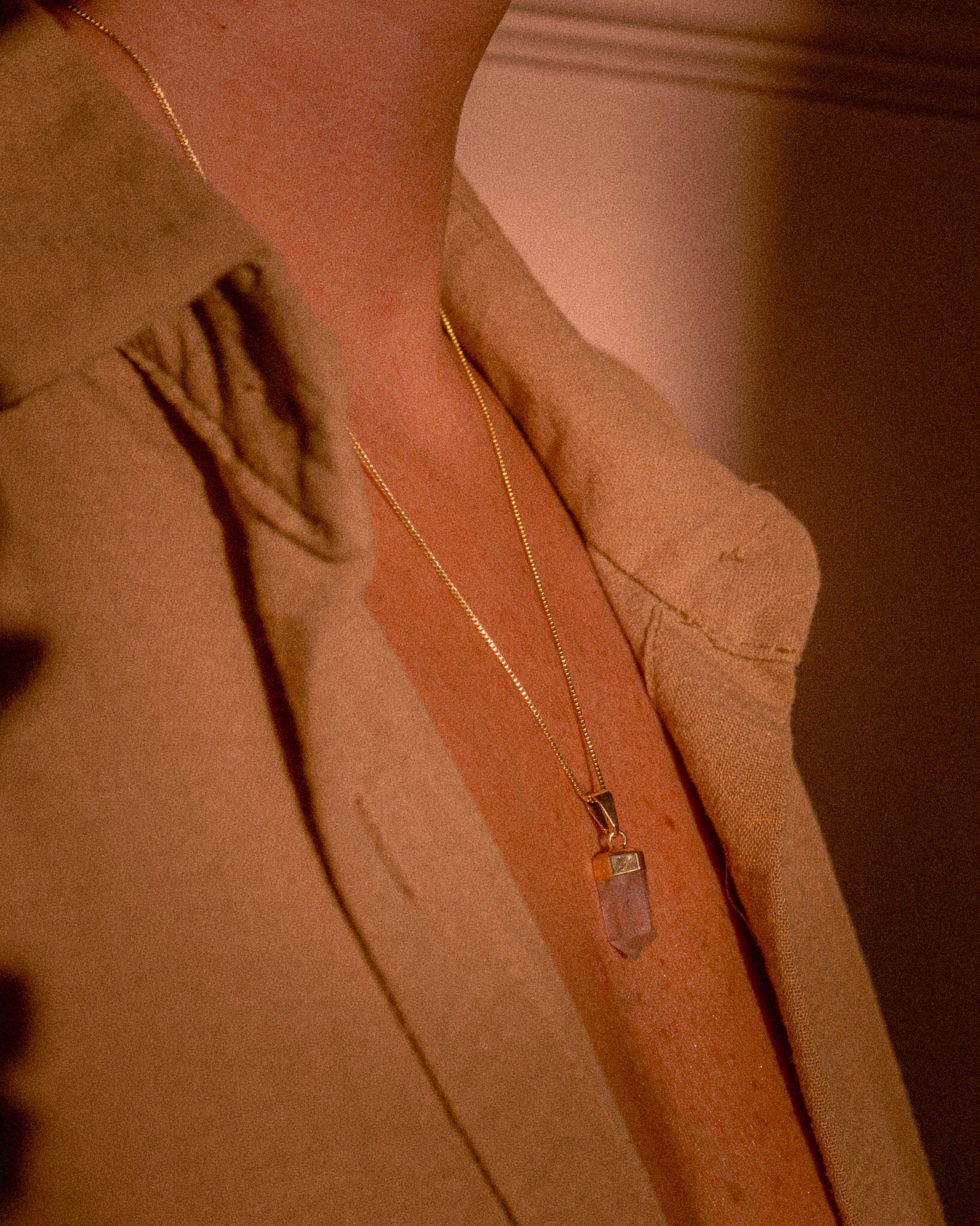 Rose Quartz Crystal Polished Pendant Gold