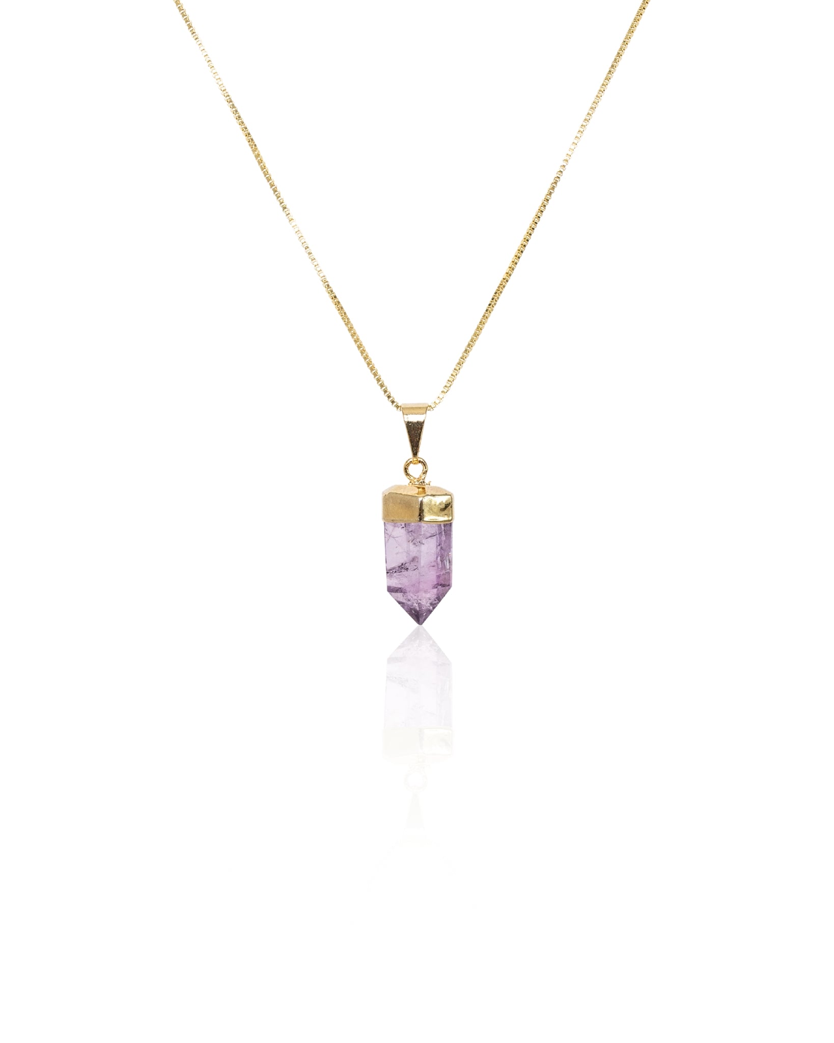 Amethyst Crystal Polished Pendant Necklace Gold