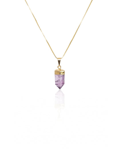 Amethyst Crystal Polished Pendant Necklace Gold