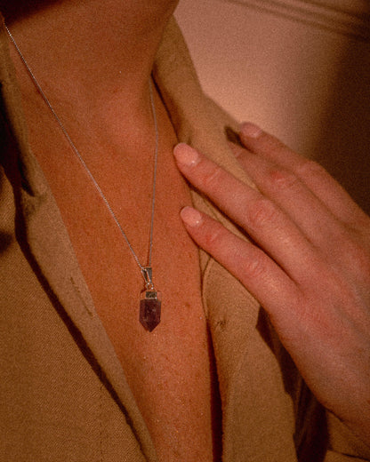 Amethyst Crystal Polished Pendant Silver