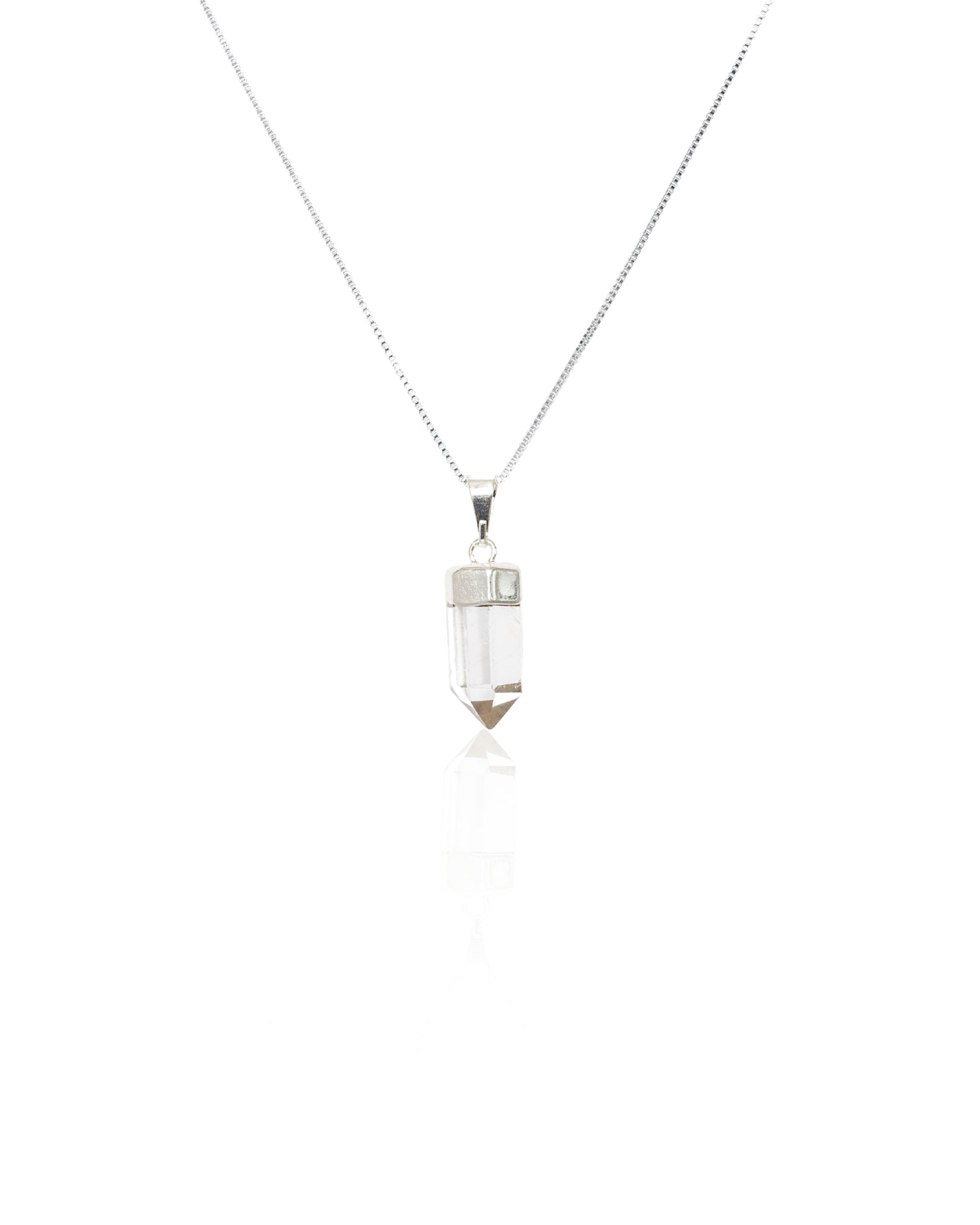 Clear Quartz Crystal Polished Pendant Silver