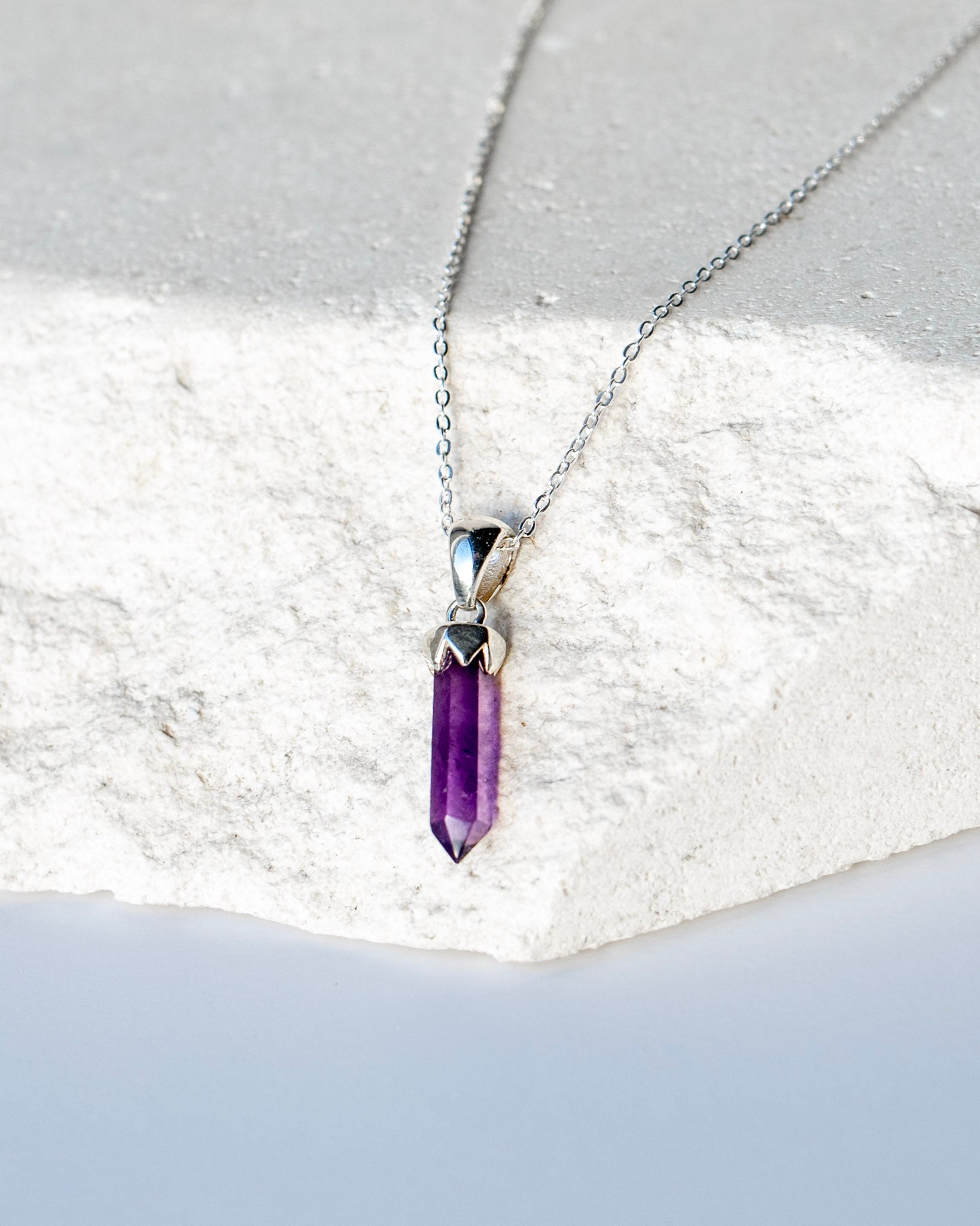 Amethyst Point Pendant 925 Sterling Silver Crystal Necklace