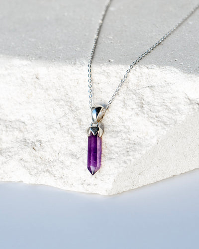 Amethyst Point Pendant 925 Sterling Silver Crystal Necklace