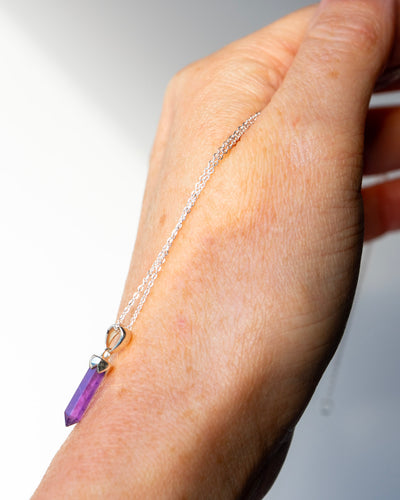 Amethyst Point Pendant 925 Sterling Silver Crystal Necklace