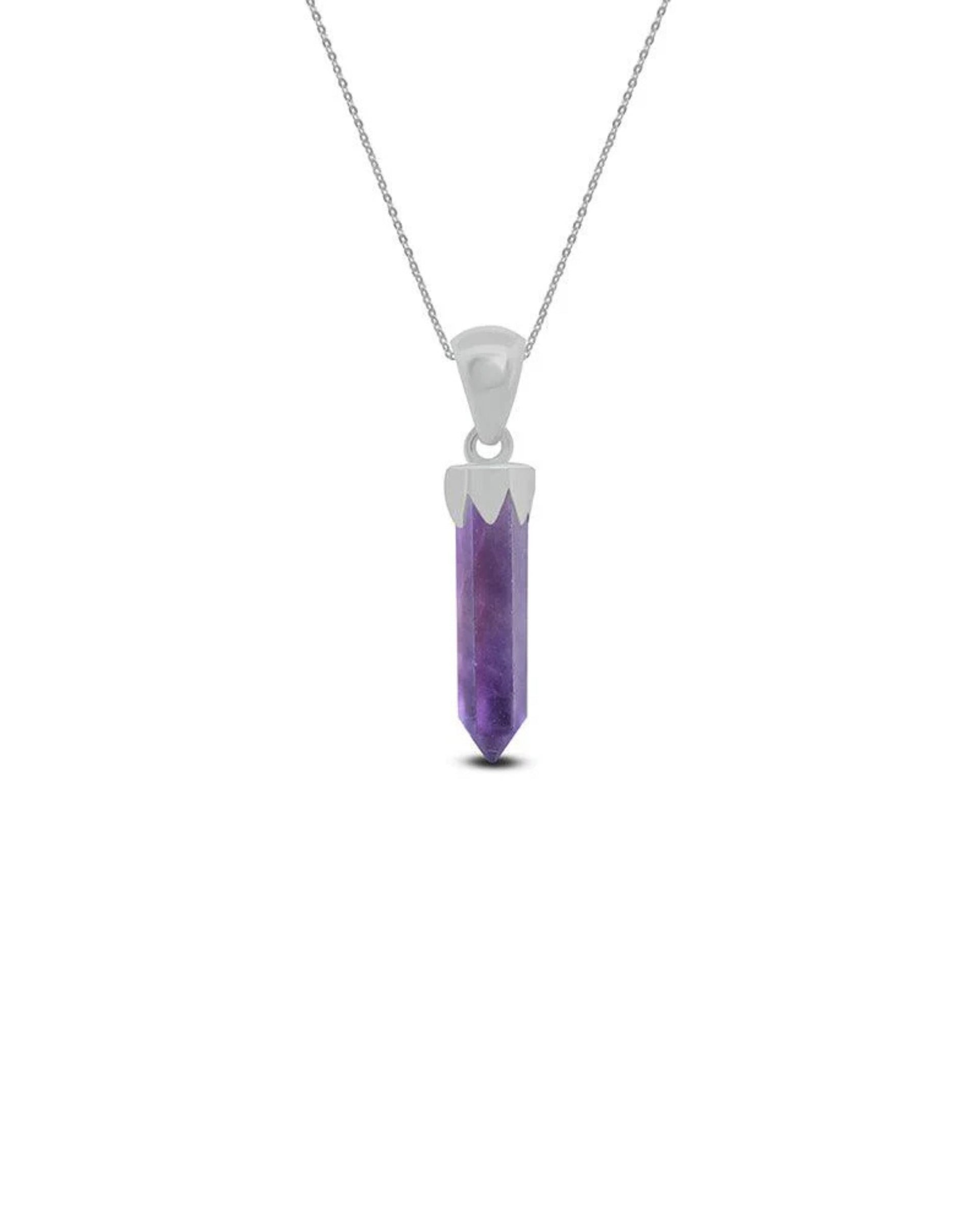 Amethyst Point Pendant 925 Sterling Silver Crystal Necklace