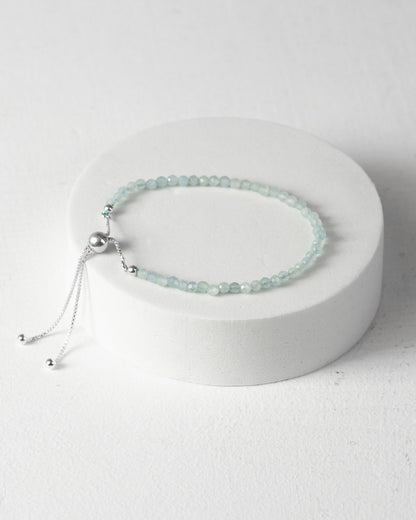 Aquamarine 3mm Faceted Bead Bracelet 925 Sterling Silver Healing Crystal