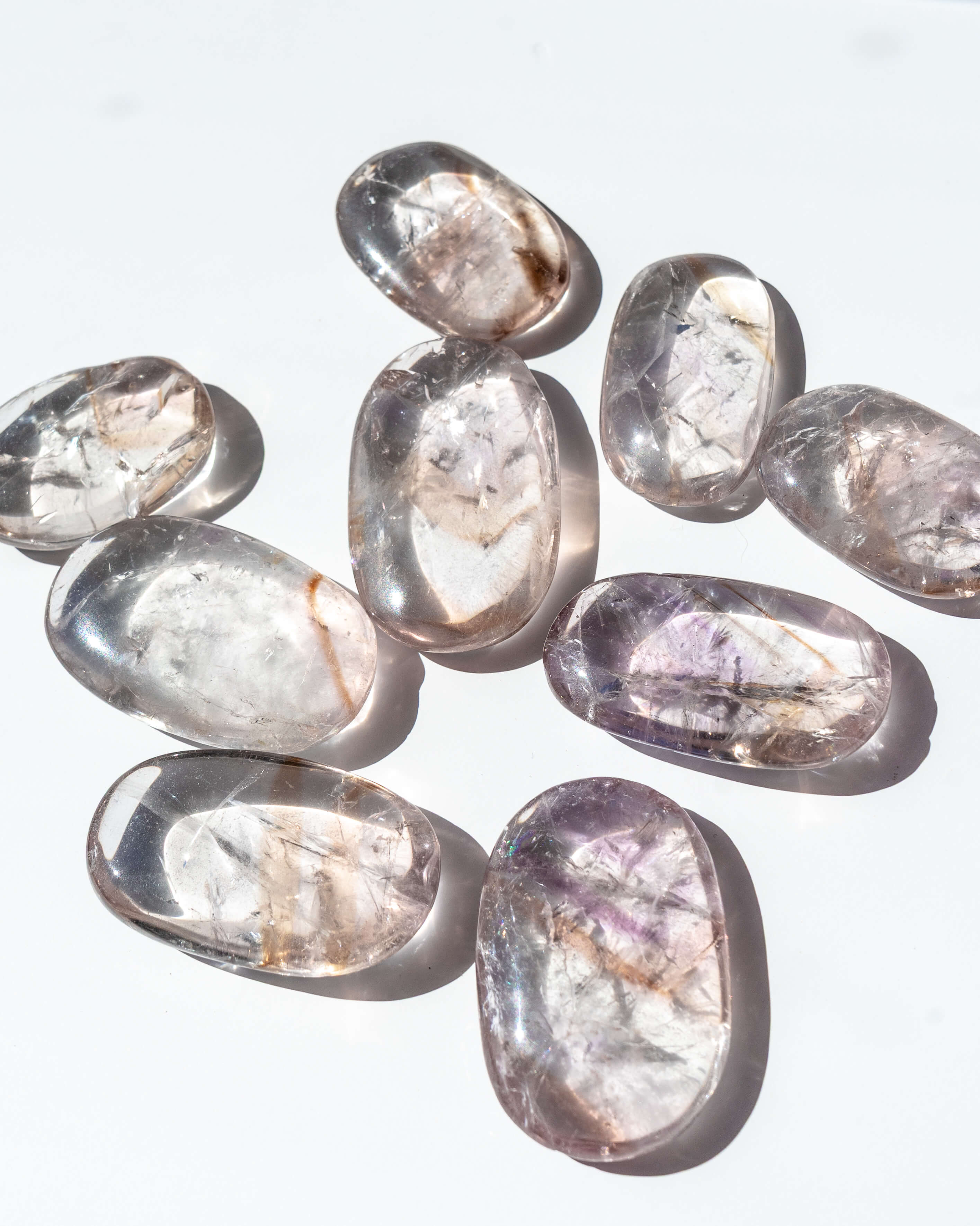 UV Reactive Phantom Powellite Amethyst Crystal Palm Stone