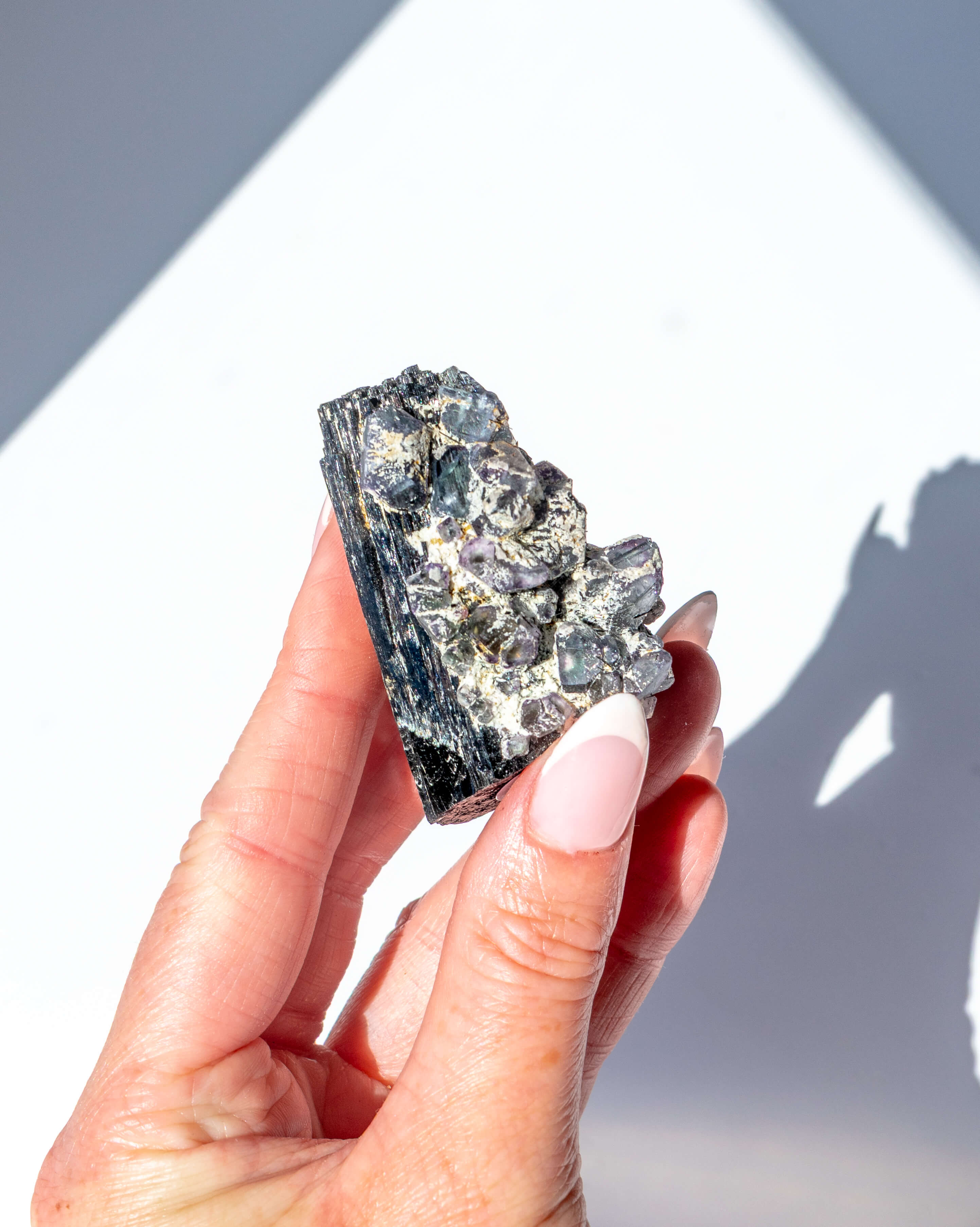 Black Tourmaline With Blue Fluorite - 59