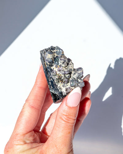 Black Tourmaline With Blue Fluorite - 59