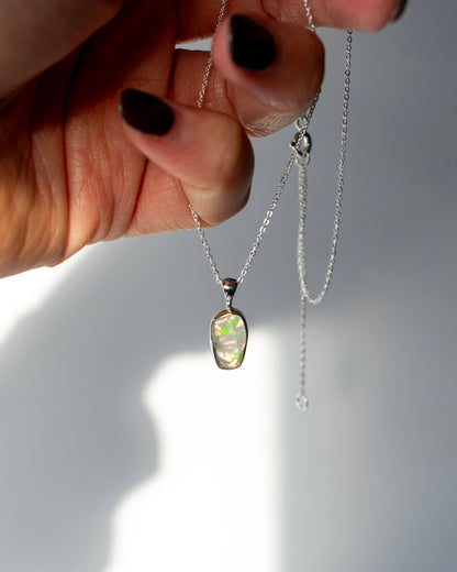 Ethiopian Opal Pendant 925 Sterling Silver Crystal Necklace