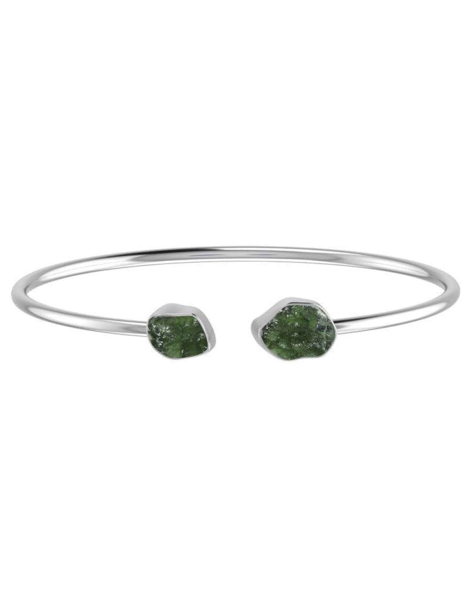 Moldavite Raw Bangle 925 Sterling Silver Bracelet Healing Crystal