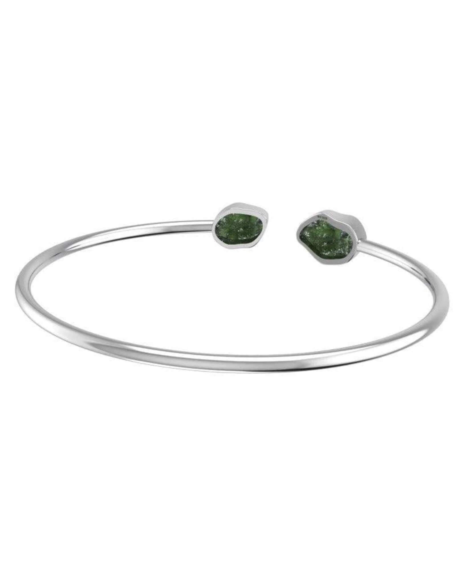 Moldavite Raw Bangle 925 Sterling Silver Bracelet Healing Crystal