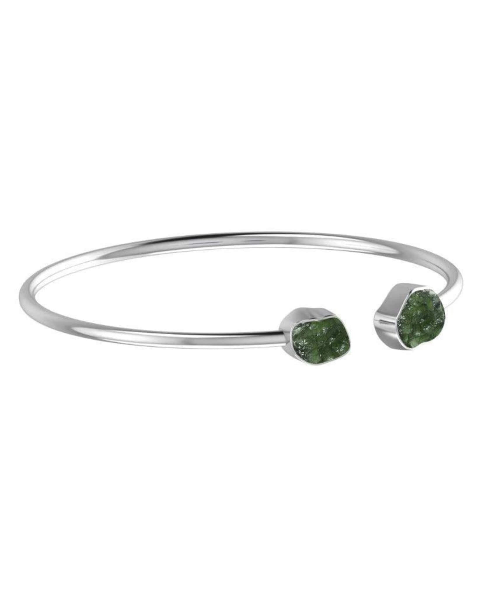 Moldavite Raw Bangle 925 Sterling Silver Bracelet Healing Crystal