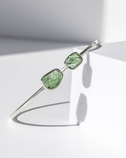 Moldavite Raw Bangle 925 Sterling Silver Bracelet Healing Crystal