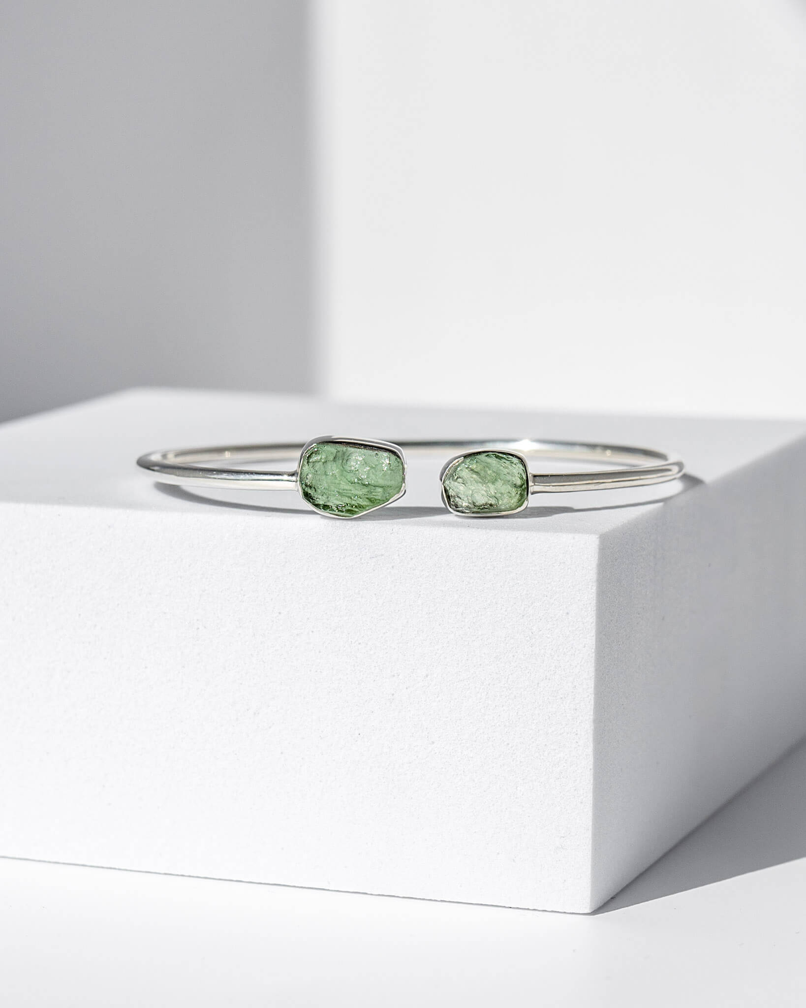 Moldavite Raw Bangle 925 Sterling Silver Bracelet Healing Crystal