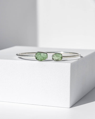 Moldavite Raw Bangle 925 Sterling Silver Bracelet Healing Crystal