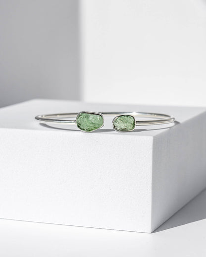 Moldavite Raw Bangle 925 Sterling Silver Bracelet Healing Crystal