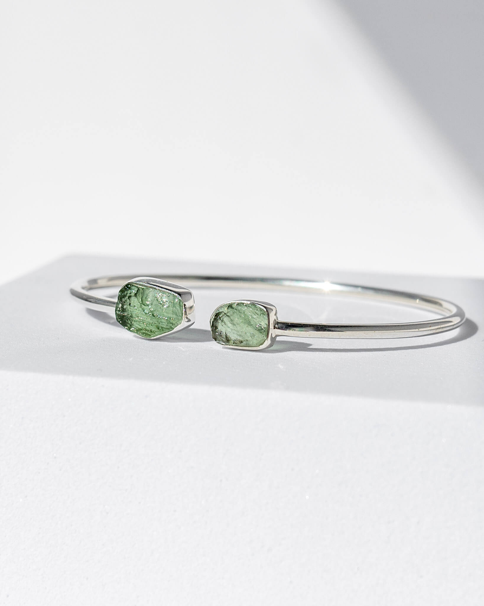 Moldavite Raw Bangle 925 Sterling Silver Bracelet Healing Crystal