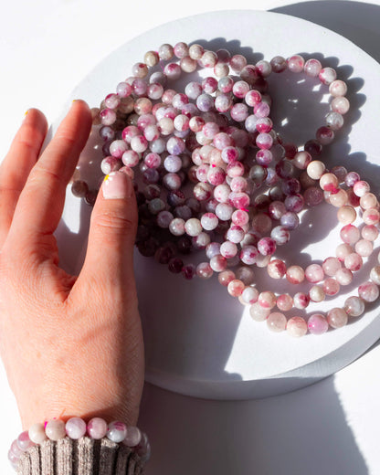 Pink Tourmaline in Quartz 8mm Bracelet Healing Crystal