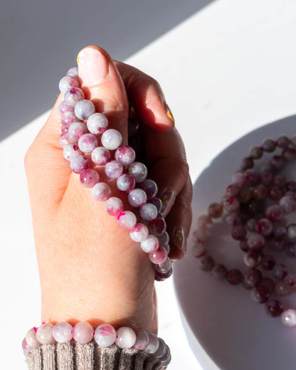 Pink Tourmaline in Quartz 8mm Bracelet Healing Crystal