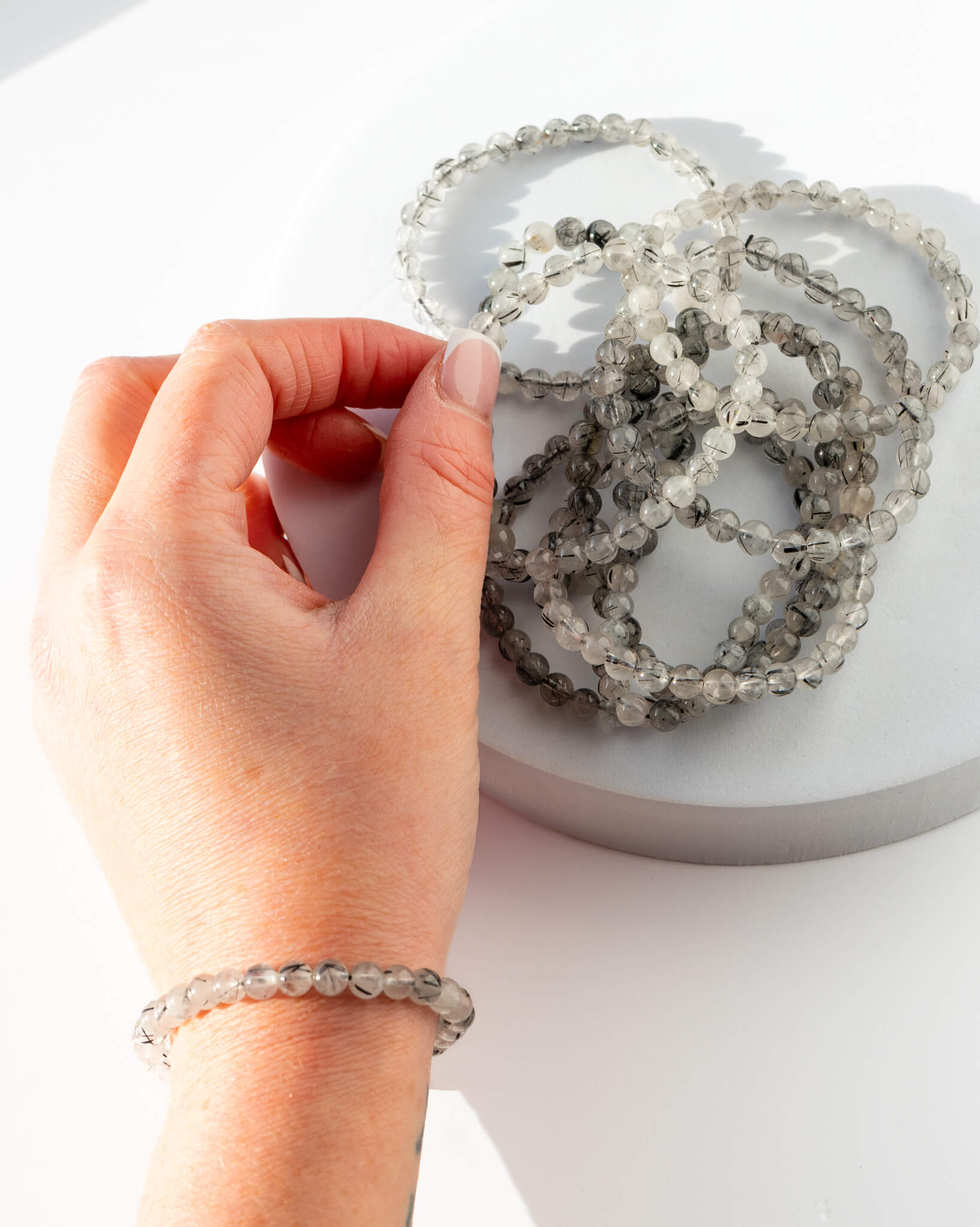 Tourmaline In Quartz 6mm bead Bracelet Healing Crystal