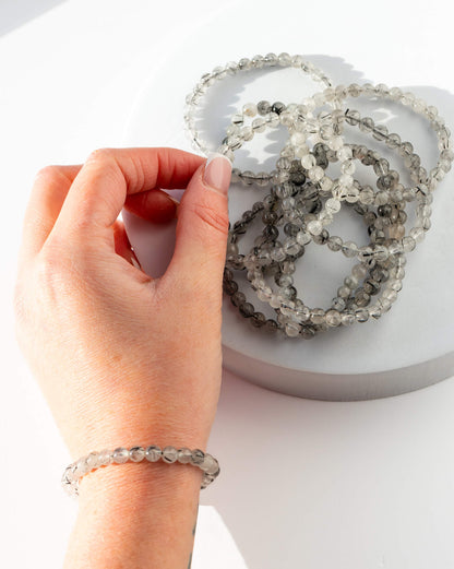 Tourmaline In Quartz 6mm bead Bracelet Healing Crystal