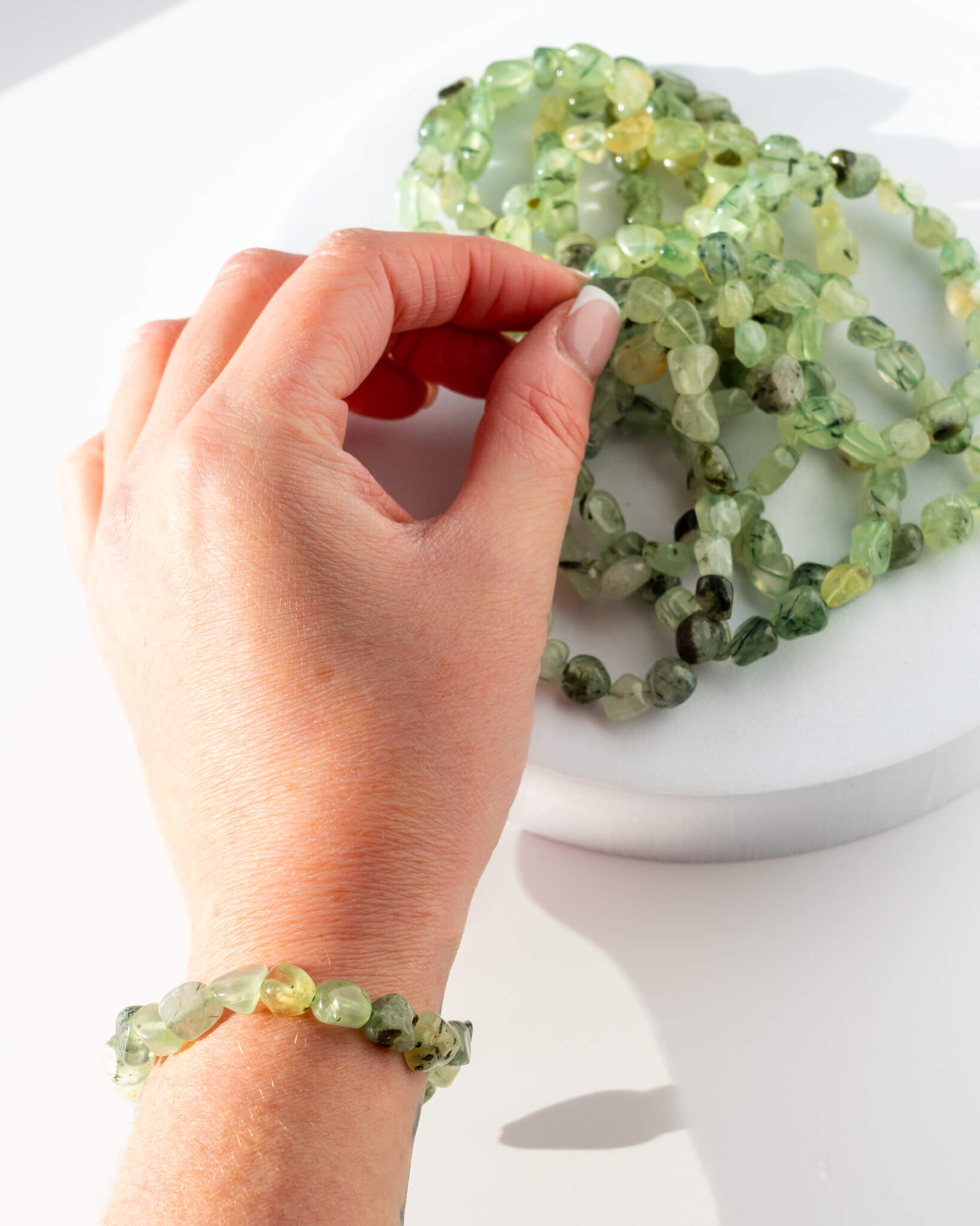 Prehnite & Black Tourmaline Nugget Bracelet Healing Crystal