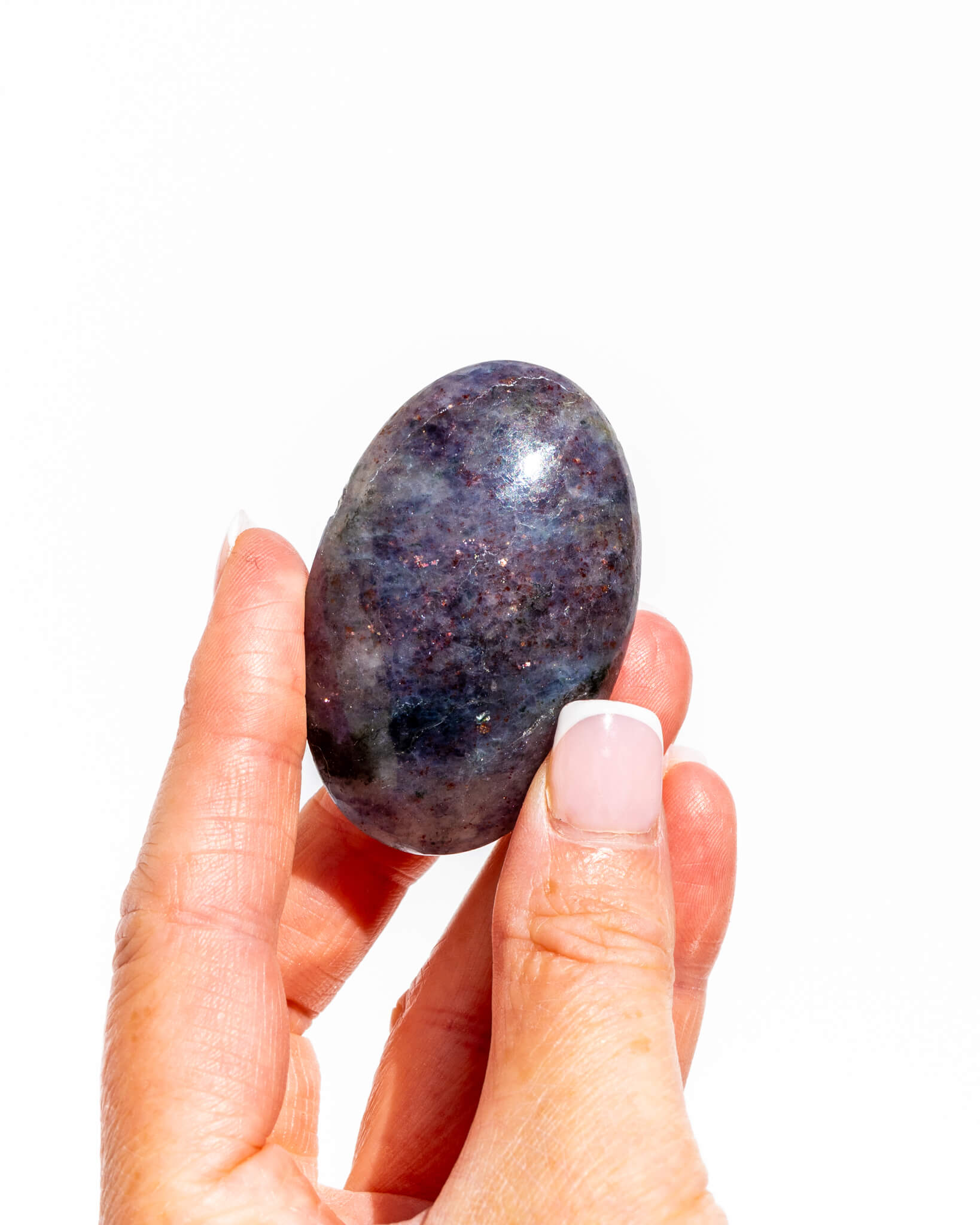 Iollite & Sunstone Crystal Palm Stone - 17