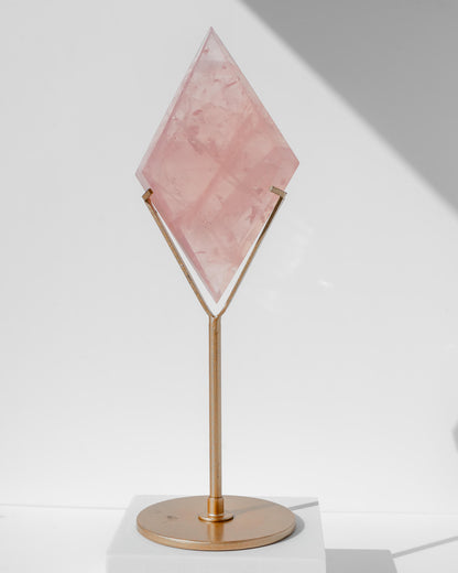 Rose Quartz Diamond on Gold Stand - 124