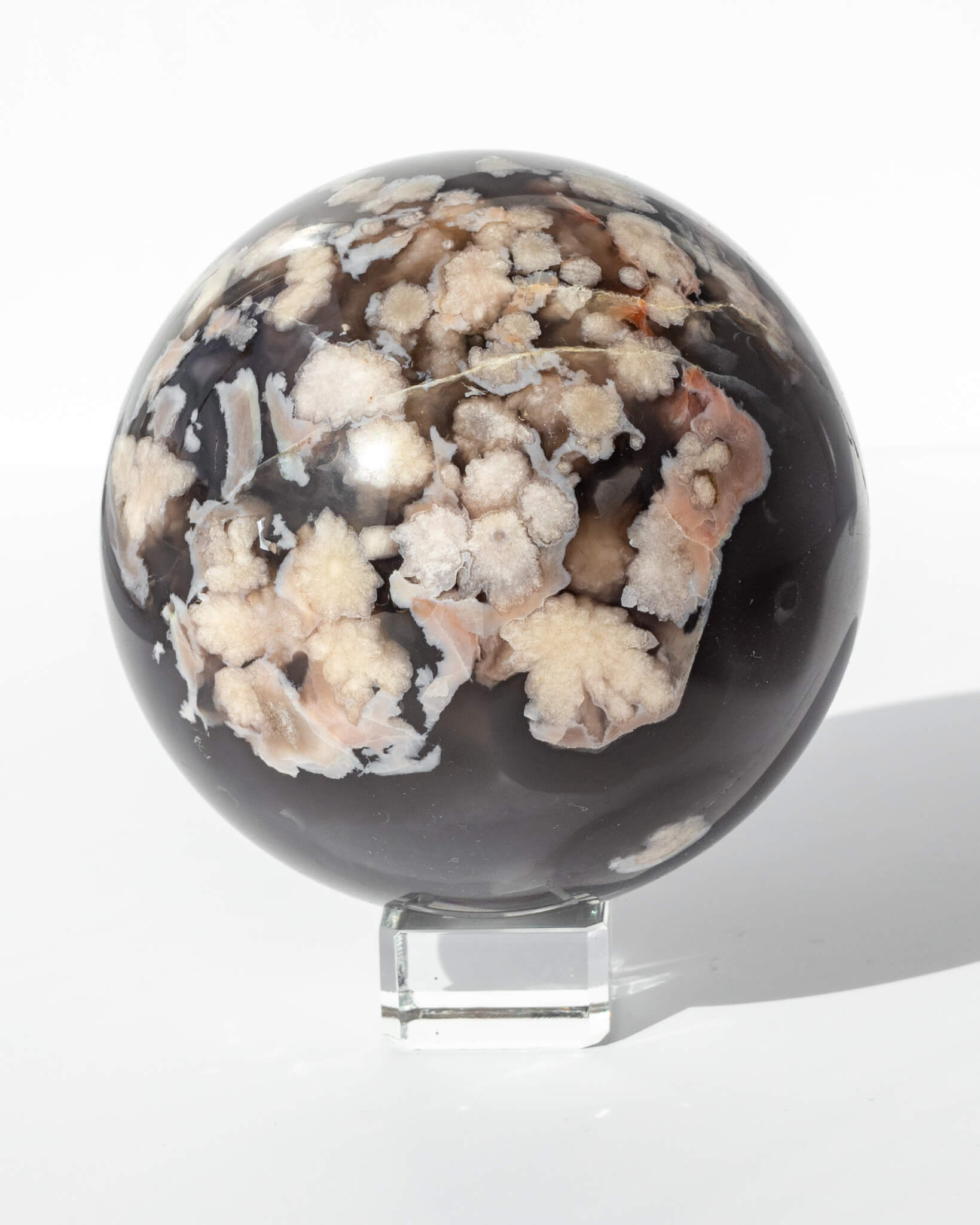 Black Flower Agate Sphere Healing Crystal