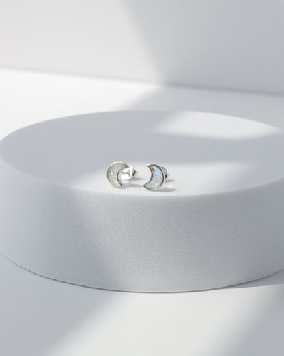 Rainbow Moonstone Moon shaped Earrings 925 Sterling Silver Healing Crystal