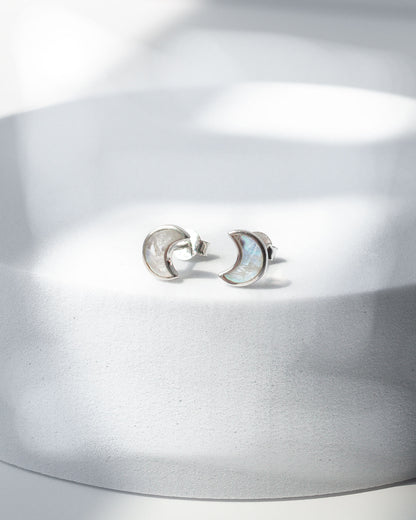 Rainbow Moonstone Moon shaped Earrings 925 Sterling Silver Healing Crystal