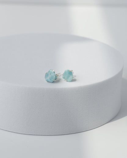 Larimar Raw Stud Earrings 925 Sterling Silver Healing Crystal