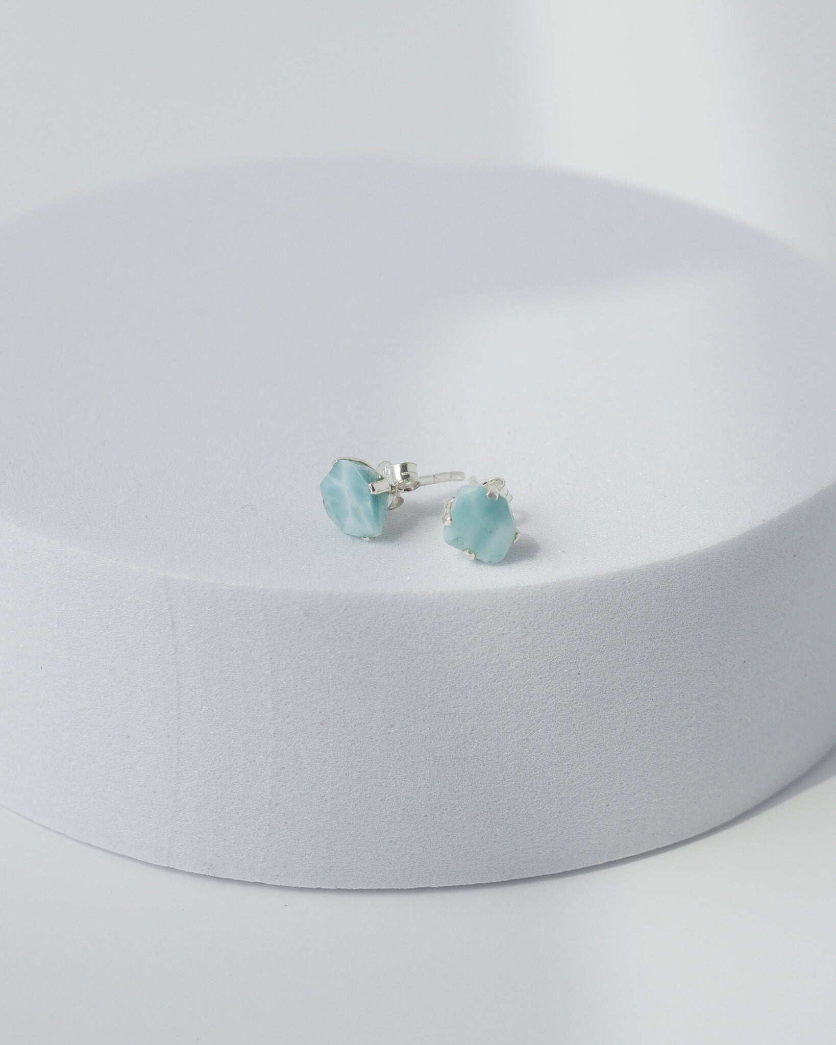 Larimar Raw Stud Earrings 925 Sterling Silver Healing Crystal