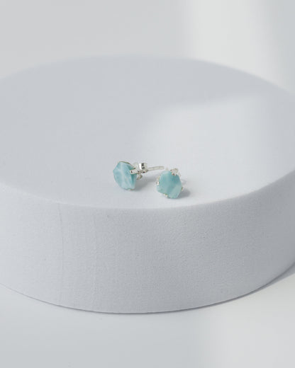 Larimar Raw Stud Earrings 925 Sterling Silver Healing Crystal