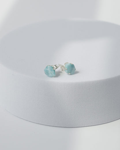 Larimar Raw Stud Earrings 925 Sterling Silver Healing Crystal