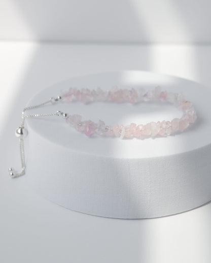 Rose Quartz Raw Chip Bracelet 925 Sterling Silver Healing Crystal