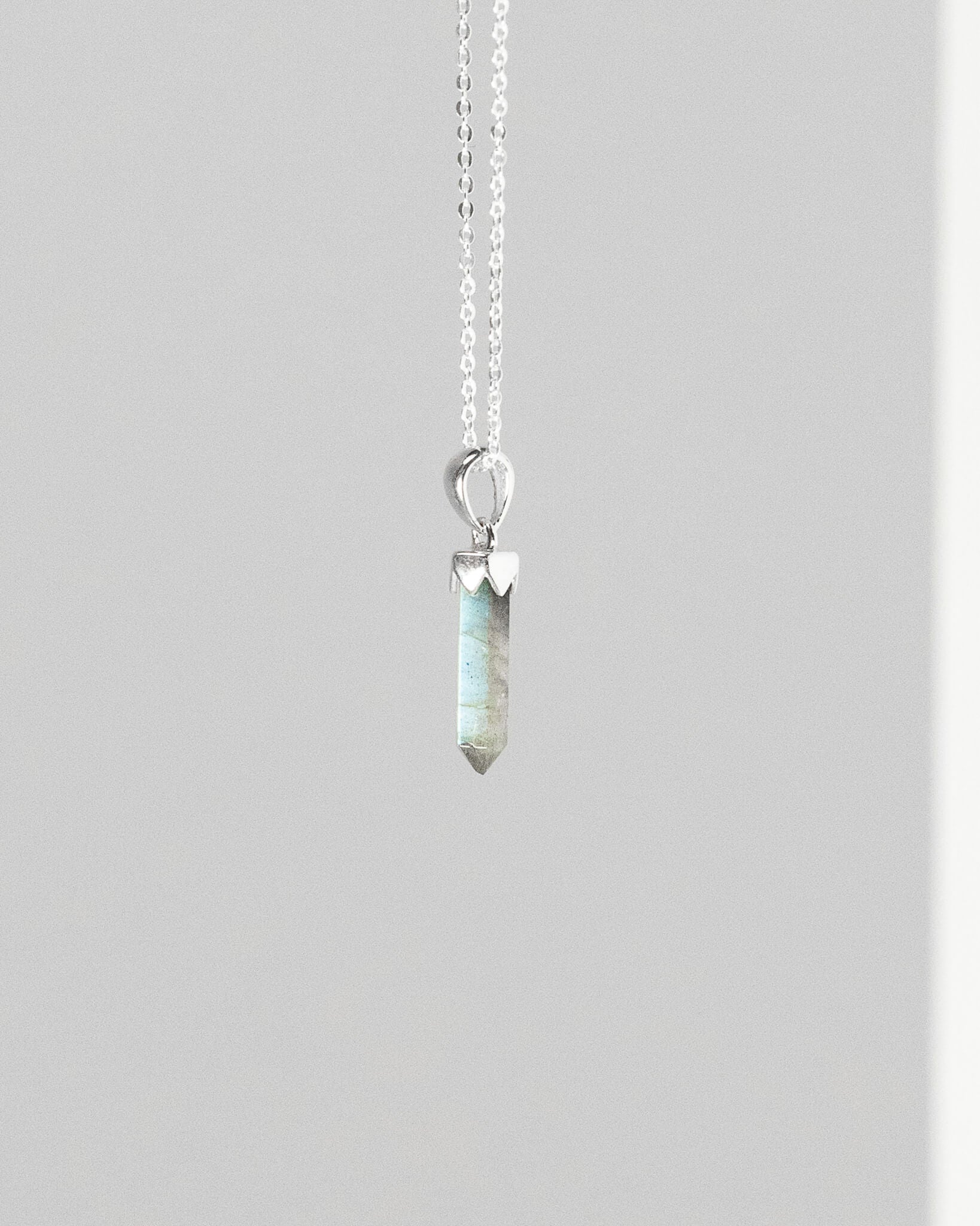 Labradorite Point Crystal Necklace - 925 Sterling Silver