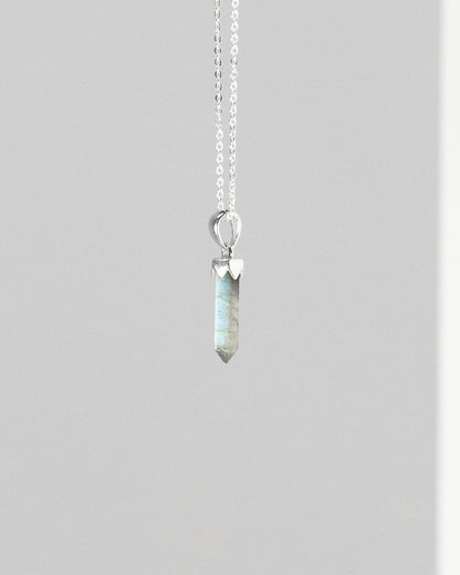 Labradorite Point Pendant 925 Sterling Silver Crystal Necklace Healing Crystal