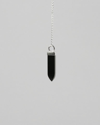 Black Onyx Pendant Silver Crystal Necklace Healing Crystal