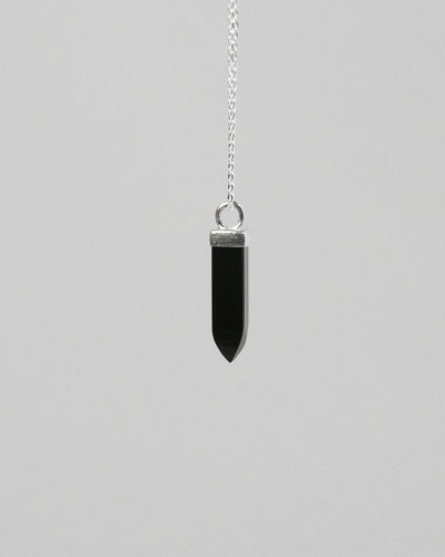 Black Onyx Pendant Silver Necklace - 35