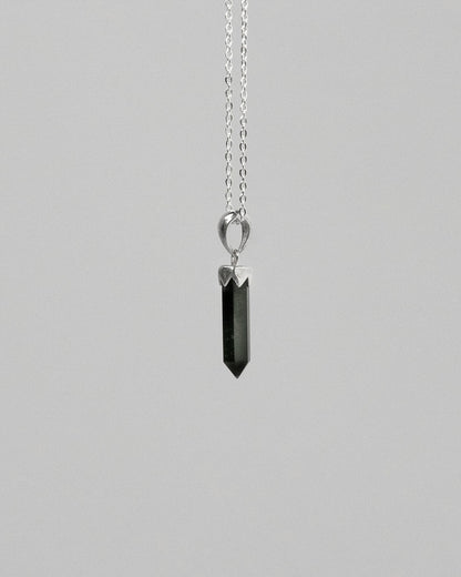 Black Tourmaline Point Pendant 925 Sterling Silver Crystal Necklace Healing Crystal