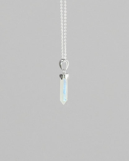 Rainbow Moonstone Point Pendant 925 Sterling Silver Crystal Necklace Healing Crystal